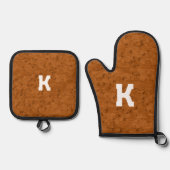 Boho Rustic Textured Wood braun personalisiert Ofenhandschuh & Topflappen-Set (Vorderseite)