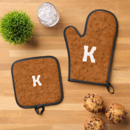 Boho Rustic Textured Wood braun personalisiert Ofenhandschuh & Topflappen-Set