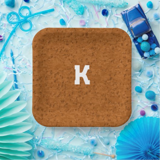 Boho Rustic Textured Wood braun personalisiert Pappteller (Party)