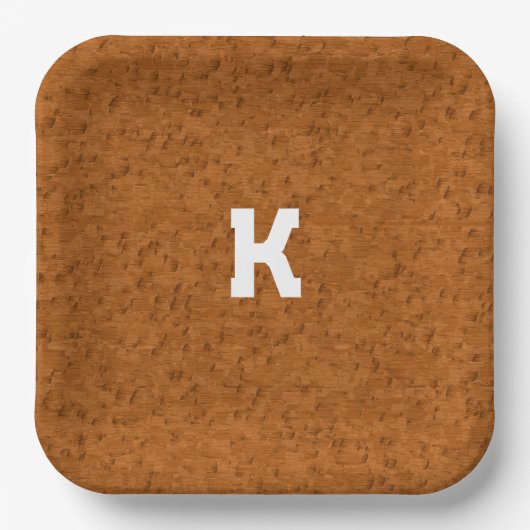 Boho Rustic Textured Wood braun personalisiert Pappteller (Vorderseite)