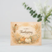 Boho Rustic Thanksgiving Pumpkin Harvest Feiertagspostkarte (Stehend Vorderseite)