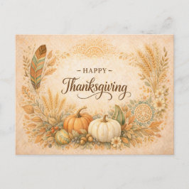 Boho Rustic Thanksgiving Pumpkin Harvest Feiertagspostkarte