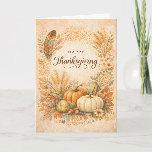 Boho Rustic Thanksgiving Pumpkin Harvest  Karte (Vorderseite)