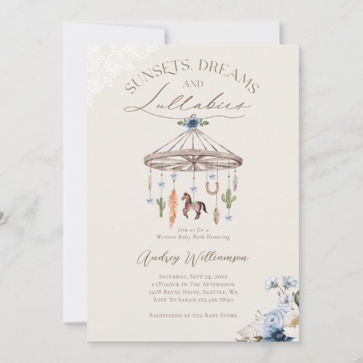 Boho Rustic Wagon Wheel Mobile Western Babydusche Einladung (Vorderseite)