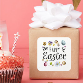 Boho Rustic Watercolor Farbenfrohe Ostern Quadratischer Aufkleber