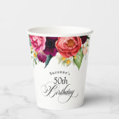 Boho Rustic Watercolor Floral 50. Geburtstagsparty Pappbecher (Rückseite)