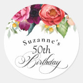 Boho Rustic Watercolor Floral 50. Geburtstagsparty Runder Aufkleber (Vorderseite)