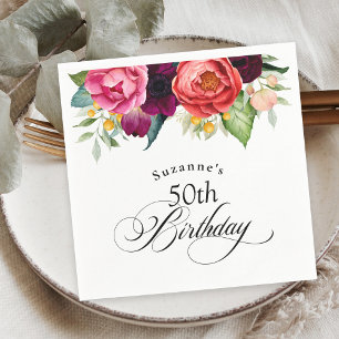 Boho Rustic Watercolor Floral 50. Geburtstagsparty Serviette