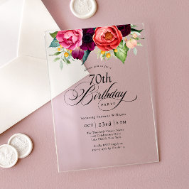 Boho Rustic Watercolor Floral 70. Geburtstagsparty Acryleinladungen