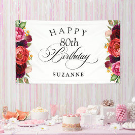 Boho Rustic Watercolor Floral 80. Geburtstagsparty Banner