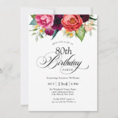 Boho Rustic Watercolor Floral 80. Geburtstagsparty Einladung (Vorderseite)