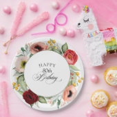 Boho Rustic Watercolor Floral 80. Geburtstagsparty Pappteller (Party)