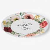 Boho Rustic Watercolor Floral 80. Geburtstagsparty Pappteller (Schrägansicht)