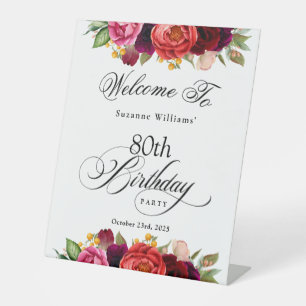 Boho Rustic Watercolor Floral 80. Geburtstagsparty Sockelschild