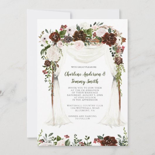 Boho Rustic Watercolor Floral Canopy Einladung (Vorderseite)