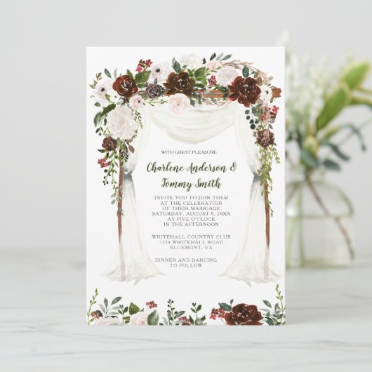 Boho Rustic Watercolor Floral Canopy Einladung (Stehend Vorderseite)