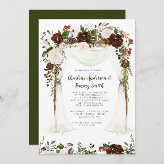 Boho Rustic Watercolor Floral Canopy Einladung (Vorne/Hinten)
