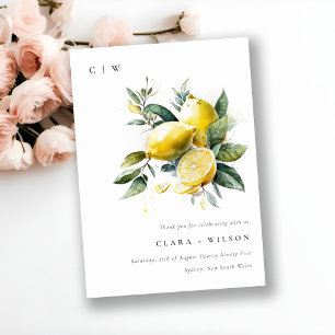Boho Rustic Watercolor Yellow Lemon Garden Wedding Dankeskarte