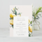 Boho Rustic Watercolor Yellow Lemon Garden Wedding Einladung (Stehend Vorderseite)