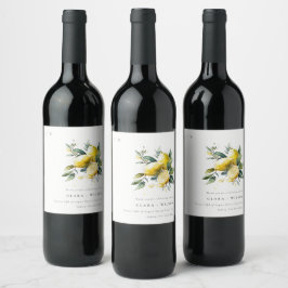 Boho Rustic Watercolor Yellow Lemon Garden Wedding Weinetikett