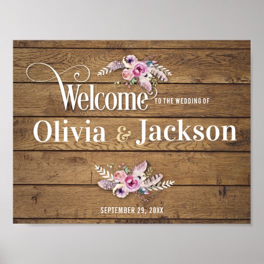 Boho Rustic Wedding Sign Poster (Vorne)