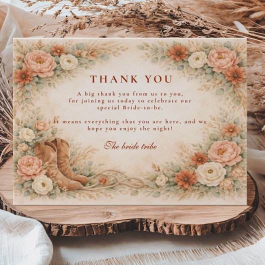 Boho Rustic Western Bridal Shower Dankeskarte