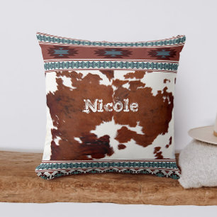 Boho Rustic Western Cowhide Name Kissen