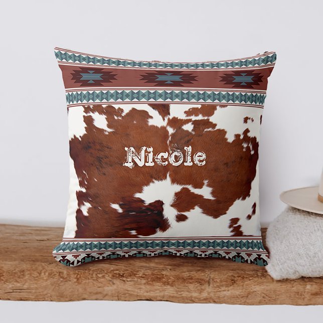 Boho Rustic Western Cowhide Name Kissen (Von Creator hochgeladen)