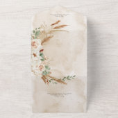 Boho Rustic White Roses & Pampas Wedding QR Code All In One Einladung (Außenbereich)