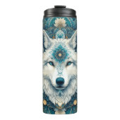 Boho Rustic White Wolf Mandala Thermosbecher (Vorderseite)