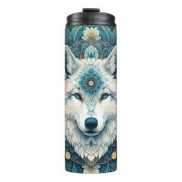 Boho Rustic White Wolf Mandala Thermosbecher