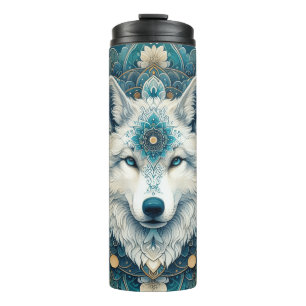 Boho Rustic White Wolf Mandala Thermosbecher