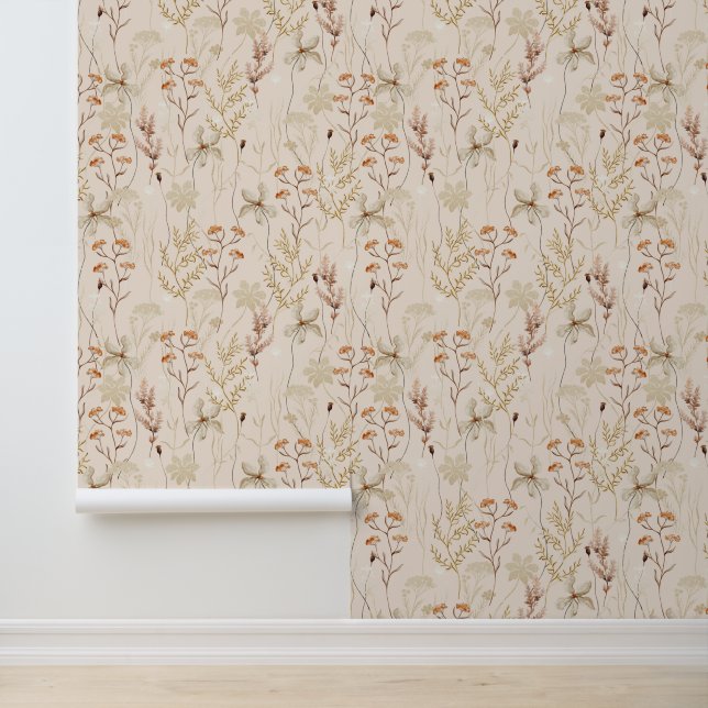 Boho Rustic Wiese Blume Floral Botanische Natur Tapete (Anwendung)