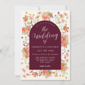 Boho Rustic Wildblume Burgundy Wedding Einladung (Vorderseite)