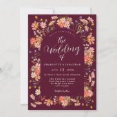 Boho Rustic Wildblume Burgundy Wedding Einladung (Vorderseite)