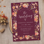 Boho Rustic Wildblume Burgundy Wedding Einladung