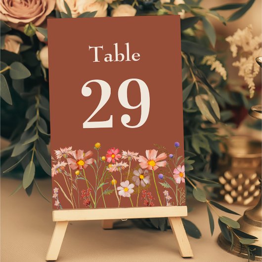 Boho Rustic Wildblume Floral Burnt Orange Wedding Tischnummer