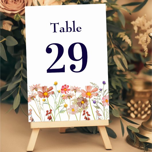 Boho Rustic Wildblume Floral Navy Blue Wedding Tischnummer
