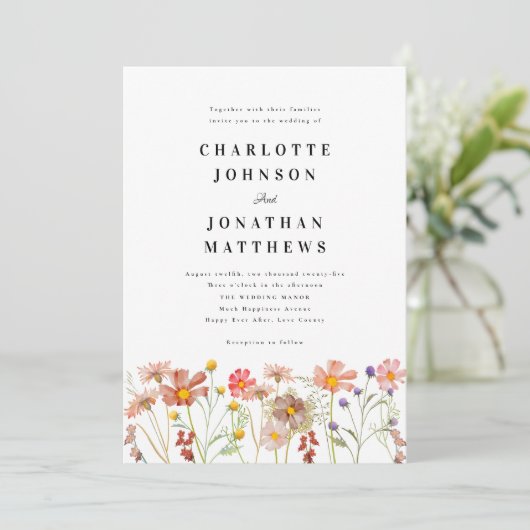 Boho Rustic Wildblume Floral QR Code Einladung (Stehend Vorderseite)