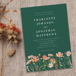 Boho Rustic Wildblume Green Wedding Einladung