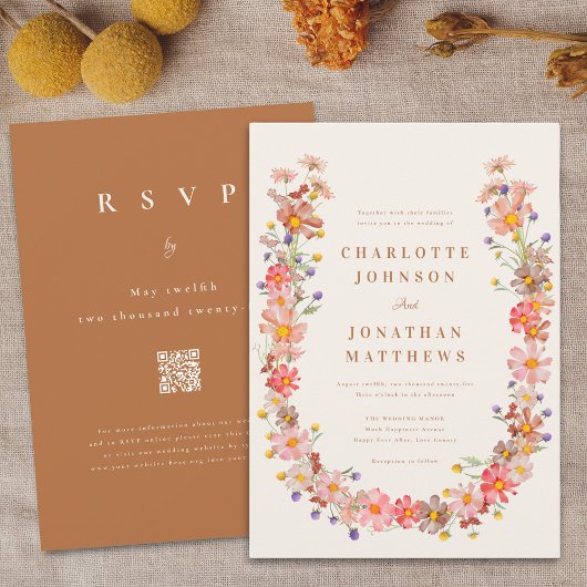 Boho Rustic Wildblume Hochzeit im Herbst Einladung