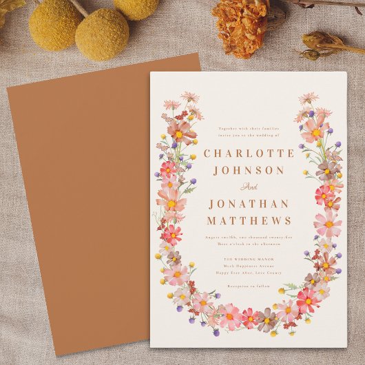 Boho Rustic Wildblume Hochzeit im Herbst Einladung