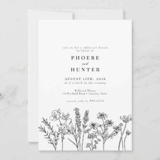 Boho Rustic Wildblume Hochzeit Probe Dinner Einladung (Vorderseite)