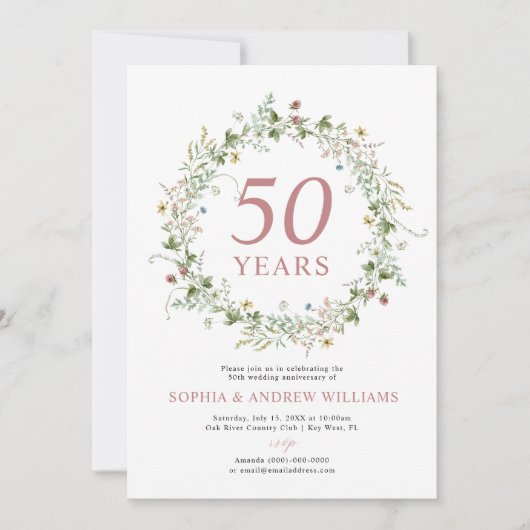Boho Rustic Wildblumen 50. Hochzeitstag Einladung (Vorderseite)