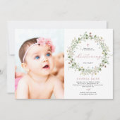 Boho Rustic Wildblumen Foto Christening Einladung (Vorderseite)