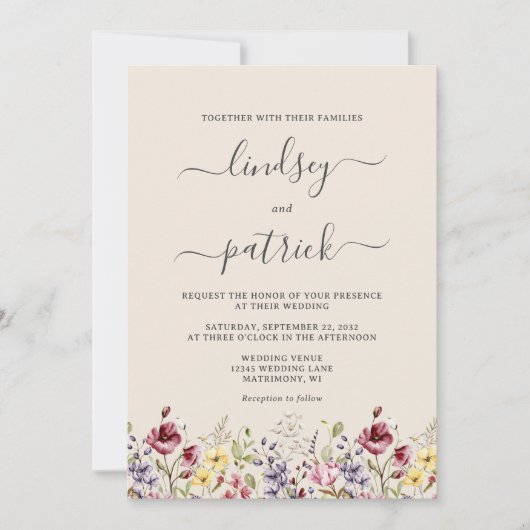 Boho Rustic Wildblumen Hochzeit Einladung (Vorderseite)