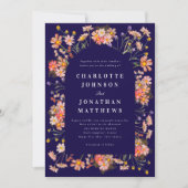 Boho Rustic Wildblumen Navy Blue Wedding Einladung (Vorderseite)