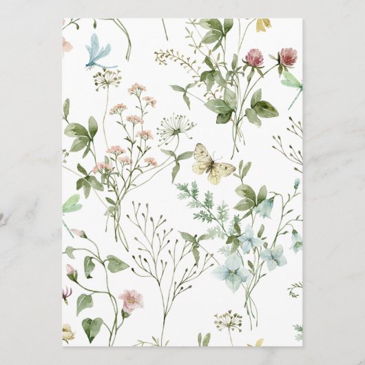 Boho Rustic Wildblumen Wedding Menu Menükarte (Rückseite)