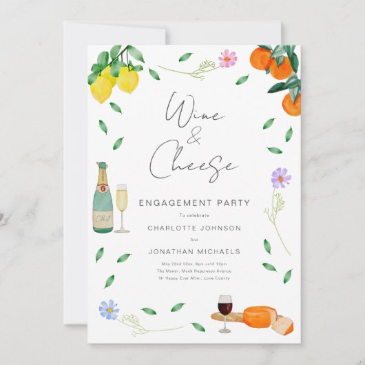 Boho Rustic Wine and Chese Engagement Party Einladung (Vorderseite)