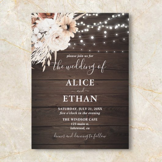 Boho Rustic Wood Fall Blume Hochzeit Einladung